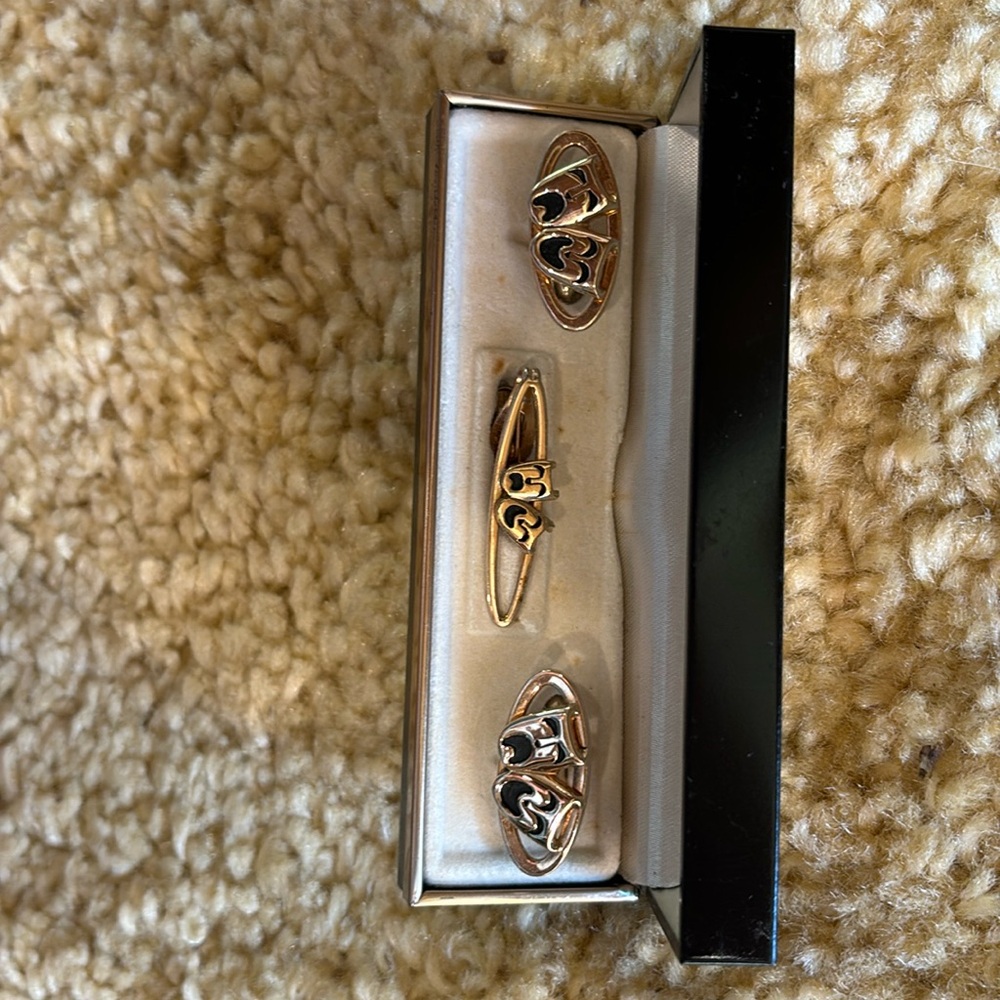 Vintage Swank Gold Tone Comedy/Tragedy Cufflinks and Tie Clip